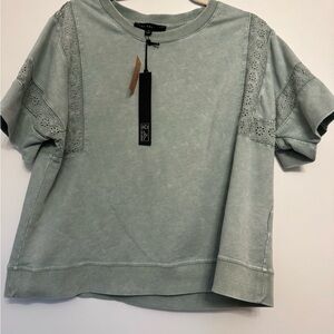 Jane & Delancey Soft Green Eyelet-Trim Short Sleeve Sweatshirt